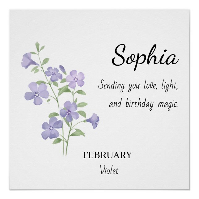 Poster Février Violet Anniversaire Personnalisé (Devant)