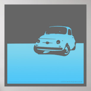 Poster Fiat 500, 1959 - bleu clair sur gris