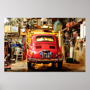 Poster Fiat 500, cinéma rétro, en Italie