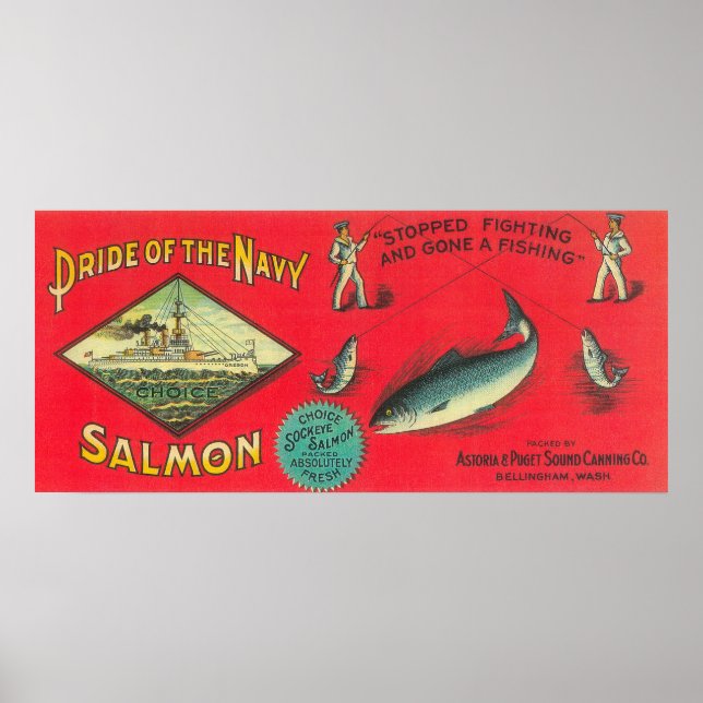 Poster Fierté du Saumon de la Marine Can Étiquette (Devant)