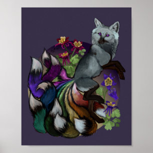 Poster Fierté Kitsune et Columbine Flowers