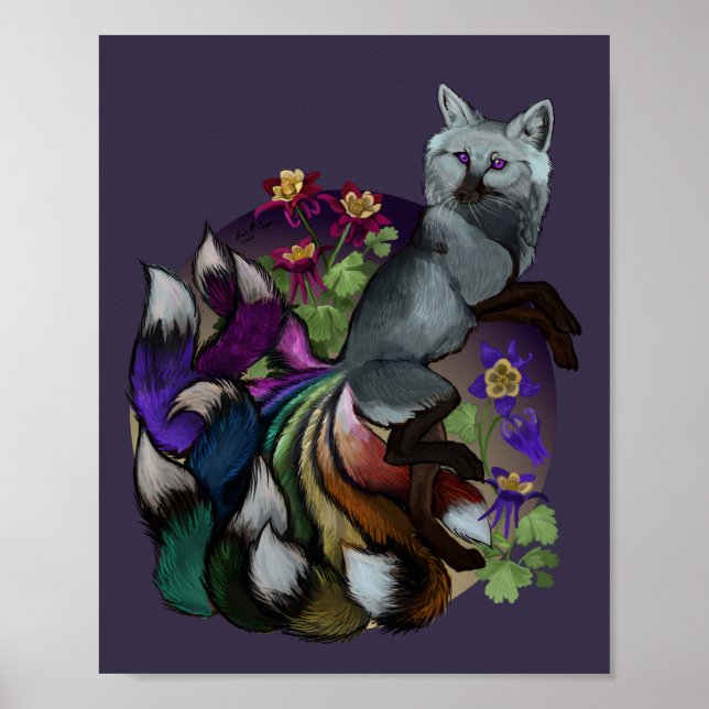 Poster Fierté Kitsune et Columbine Flowers (Devant)
