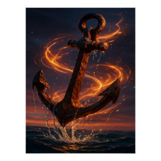 Poster Fiery Rustic Anchor – Nautical Fantasy Wall Art