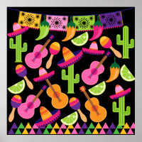Fiesta Party Sombrero Cactus Lims Peppers Maracas