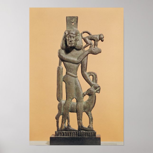 Poster Figure d'un homme tenant un singe (Devant)