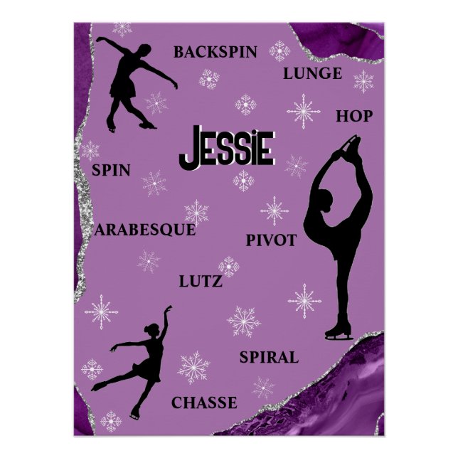 Poster Figure Patinage Flocon de neige violet Marbre d'ar (Devant)