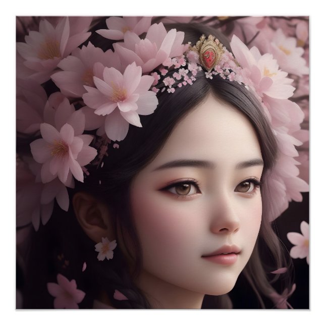 Poster Fille adorée en fleurs de cerisier (Devant)