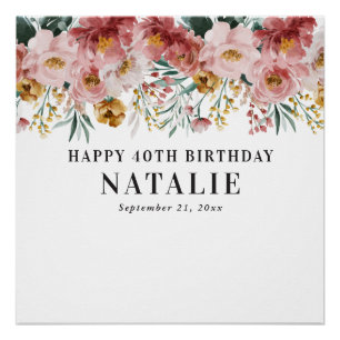 Poster Fille aquarelle florale éditable âge anniversaire