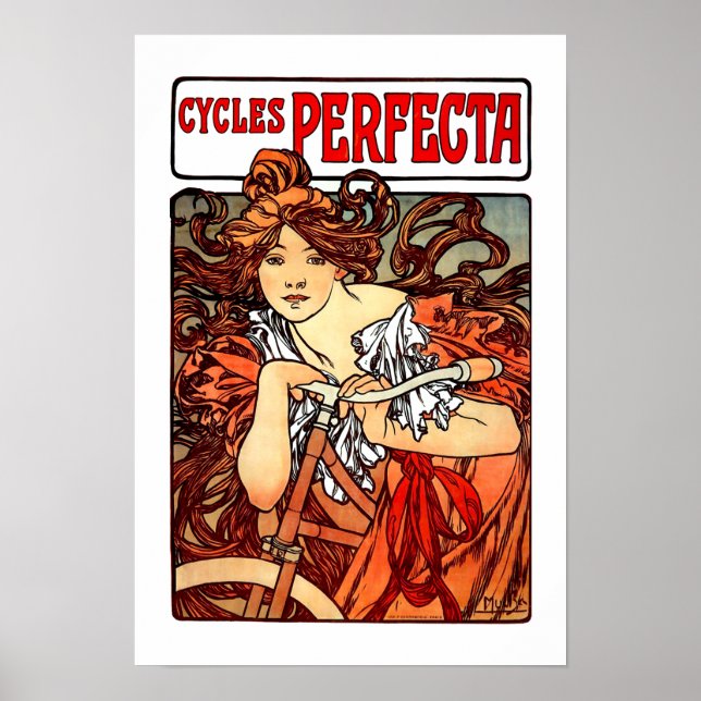 Poster Fille Art Nouveau vintage à vélo (Devant)