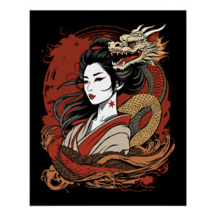 Poster Fille asiatique   Dragon chinois