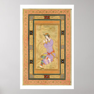 Poster Fille assise courbant ses cheveux dans des