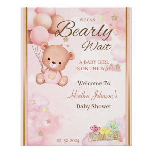 Poster Fille Baby shower ours