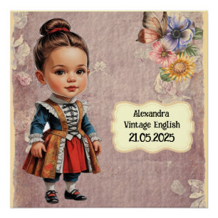 Poster Fille caricaturée habillée en anglais vintage