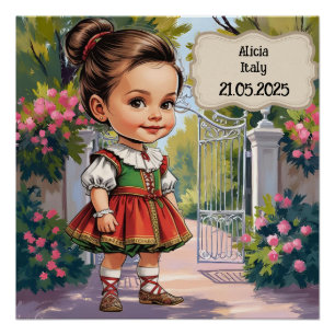 Poster Fille caricaturée habillée en italien vintage