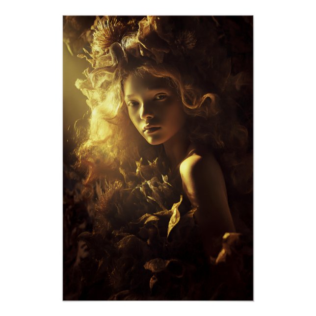 Poster Fille Cocon de Feuille d'Automne Lueur Dorée (Devant)