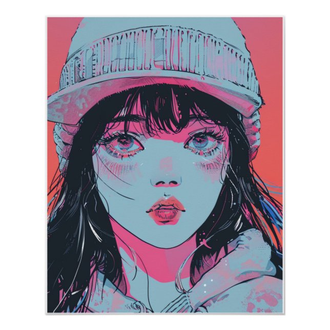Poster Fille d'anime pastel en art de bonnet (Devant)