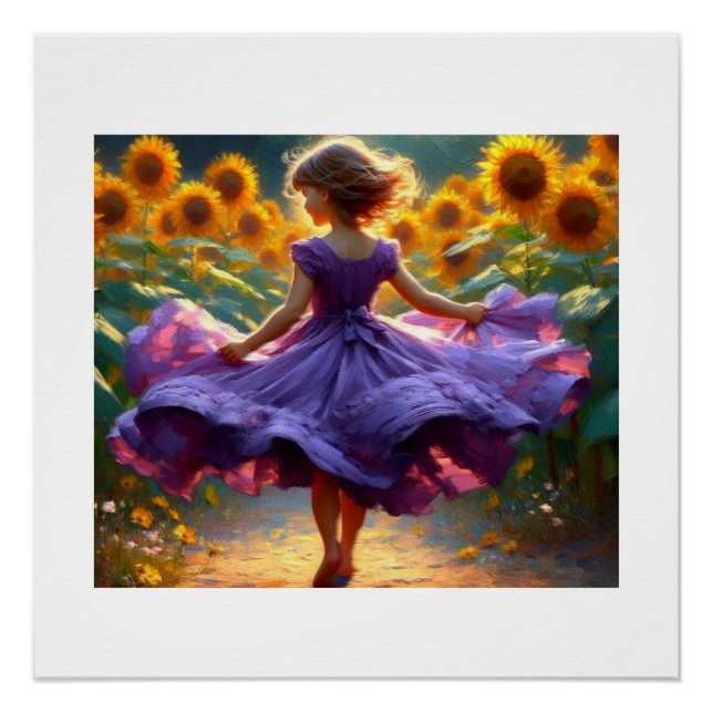 Poster Fille dans le champ de tournesols, (Devant)
