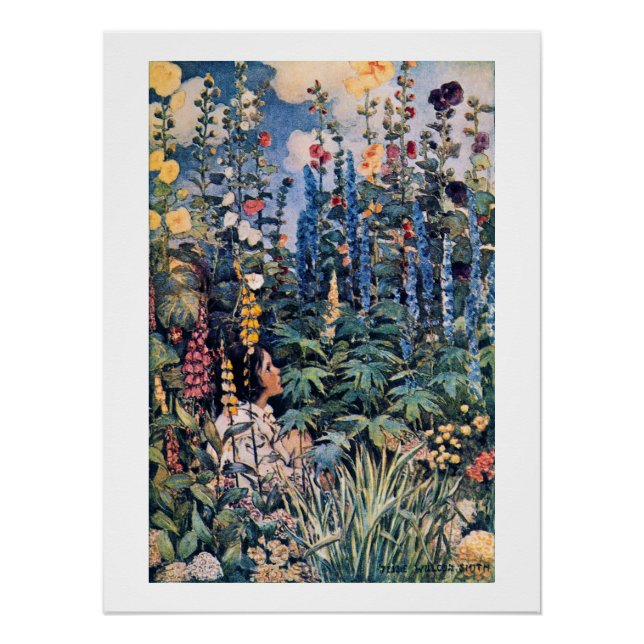 Poster Fille dans le jardin de fleurs, Jessie Willcox Smi (Devant)