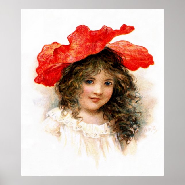 Poster Fille de fleurs en rouge (Devant)