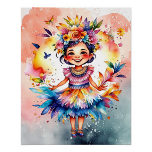 Poster Fille de la saison du carnaval d'aquarelle