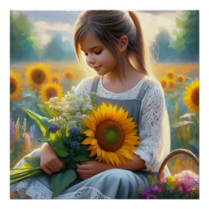 Poster Fille de tournesol