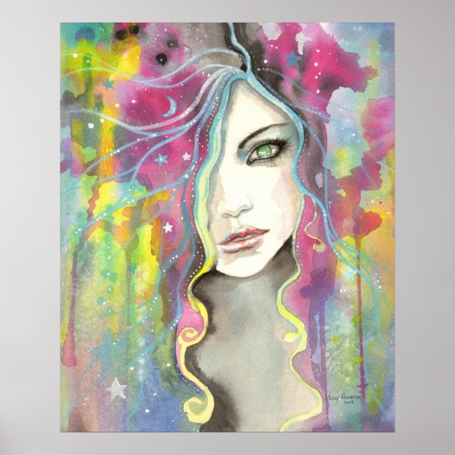 Poster Fille de Vision Céleste dans les Étoiles Art Fanta (Devant)