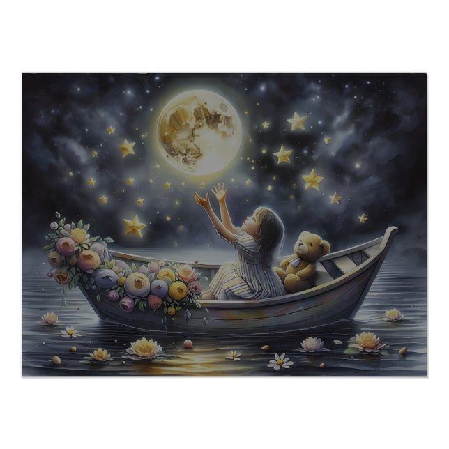 Poster Fille Fantaisiste Scène de Rêve Lunaire (Devant)