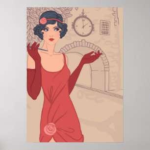 Poster Fille Flapper illustrée