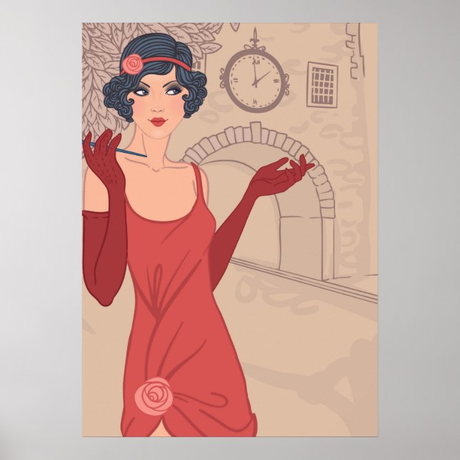 Poster Fille Flapper illustrée (Devant)