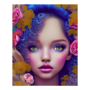 Poster Fille Fleur Princesse Inspirée par la Culture Ukra
