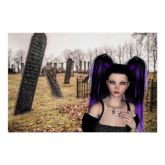 Poster Fille gothique dans le cimetière pour Halloween (Devant)