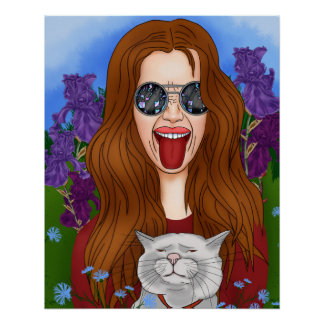Poster Fille hippie avec un chat