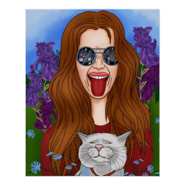 Poster Fille hippie avec un chat (Devant)