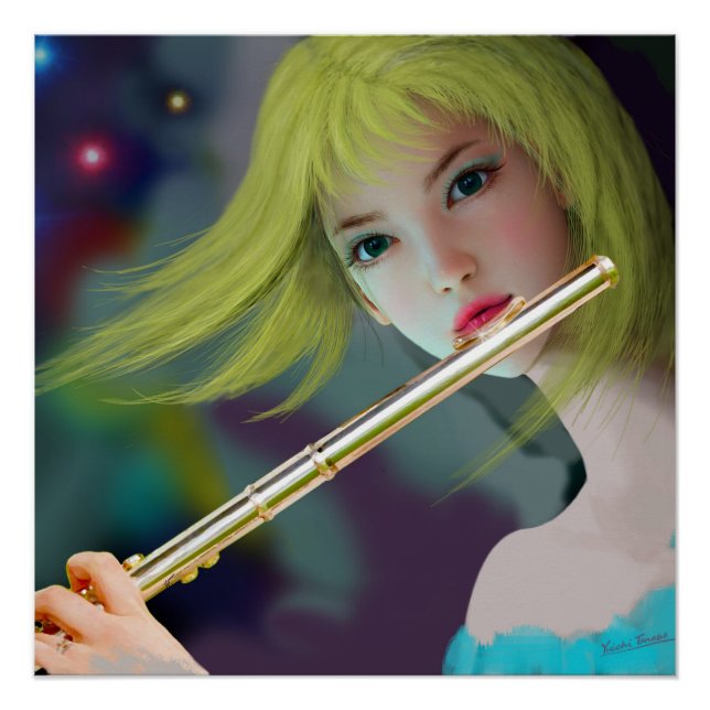 Poster Fille jouant de la flûte 2 (Devant)