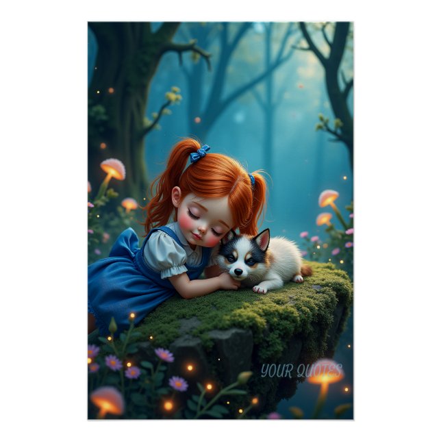 Poster Fille Magique et Chiot dans une Forêt Enchantée (Devant)