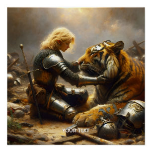 Poster Fille mignonne de fantaisie Tigre blessé