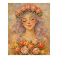 Fille paisible avec des tulipes jaunes