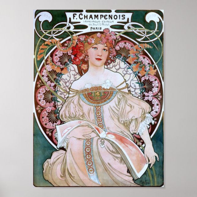 Poster Fille Paris en robe rose pâle (Devant)