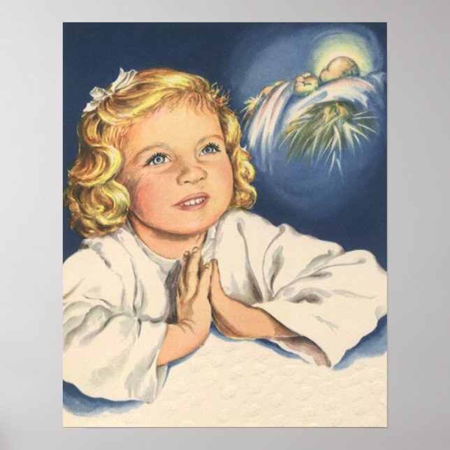 Poster Fille priant pour Jésus-Christ, prières au coucher (Devant)