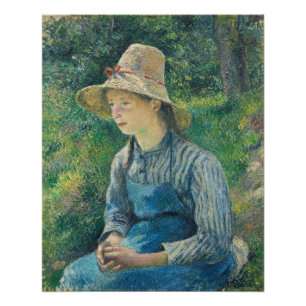 Poster Fille rurale de Camille Pissarro avec un chapeau