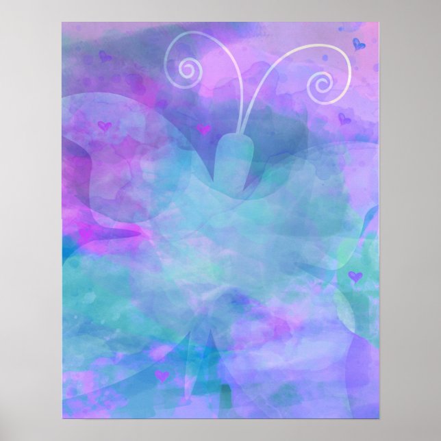 Poster Filles aquarelle pastel violet sarcelle bleu rose (Devant)