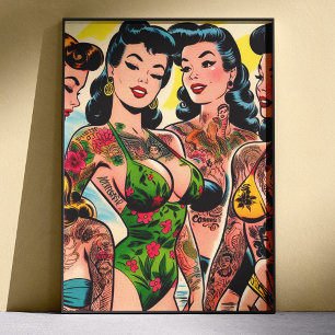 Poster Filles de bande dessinée tatouées