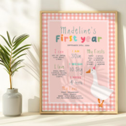 Poster Filles Oie rose Première année Anniversaire Jalon