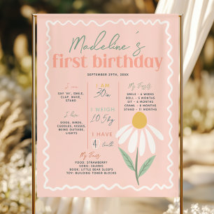 Poster Filles Rose Daisy Première année Anniversaire Jalo