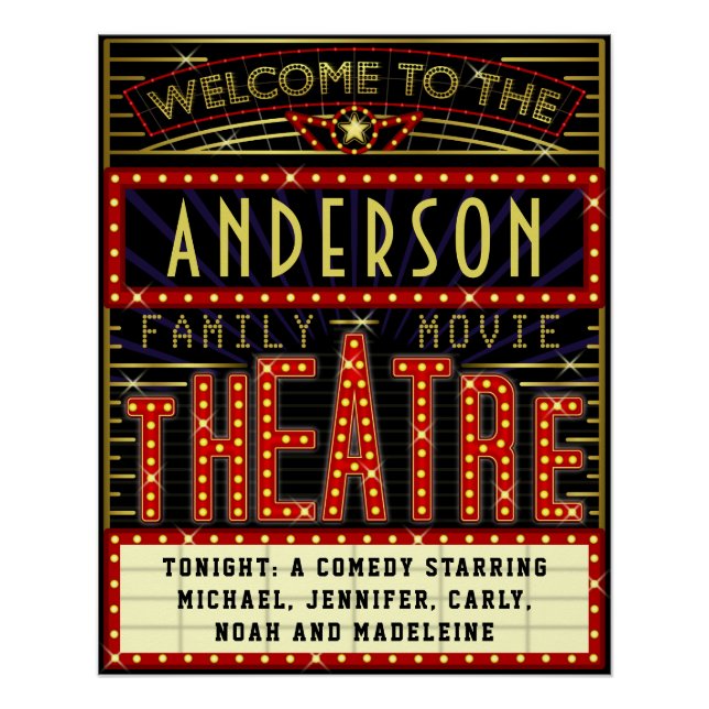 Poster Film Theatre Marquee Home Cinéma | Nom personnalis (Devant)