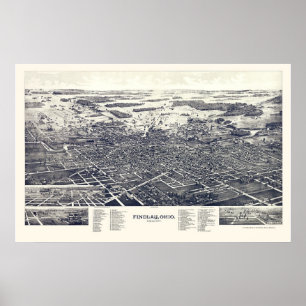 Poster Findlay, OH Carte panoramique - 1889