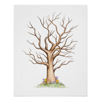 Poster Fingerprint Tree Livre d'invité sans coeur