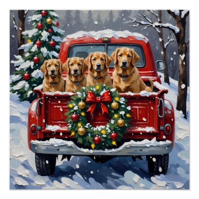 Poster Finnish Lapphund Christmas Red Truck Holiday (Devant)