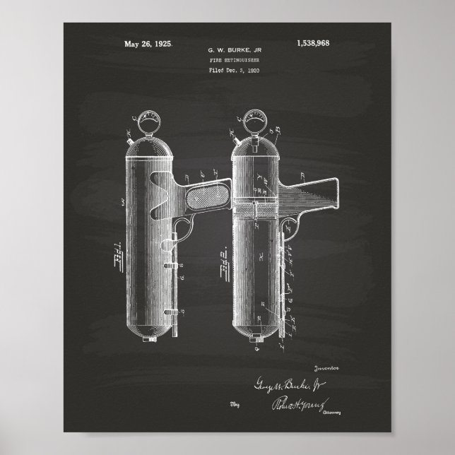 Poster Fire Extinguisher 1925 Patent Art - Chalkboard (Devant)