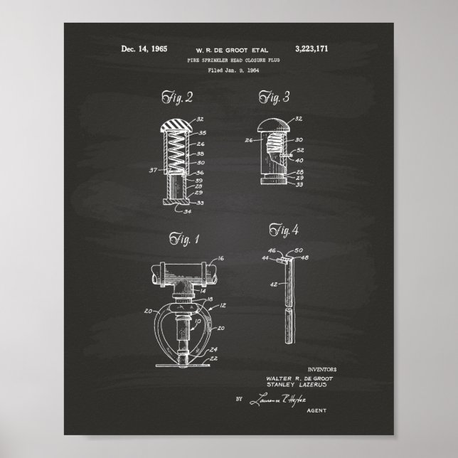Poster Fire Sprinkler Head 1965 Patent Art - Chalkboard (Devant)